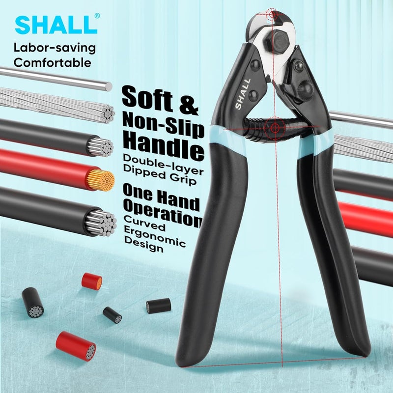 SHALL Cable Cutter, 7-1/2 inch Wire Rope Cutter Heavy Duty for Cuttng Up to 5/32", Chrome Vanadium Steel Jaw for Hard Wire Ropes, Steel Wires, Aircraft Cables, Railing, Metal Fence, Bike Bicycle Brake - Image 5